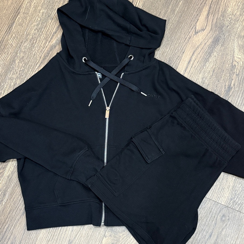 DKNY Black Zip-Up Hoodie and Pants Set